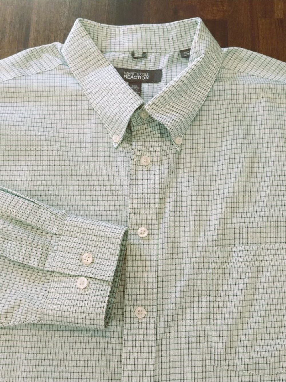 Kenneth Cole Reaction Mens Green Blue Shirt XXL 18-18.5 36-37 Long Sleeve Cotton